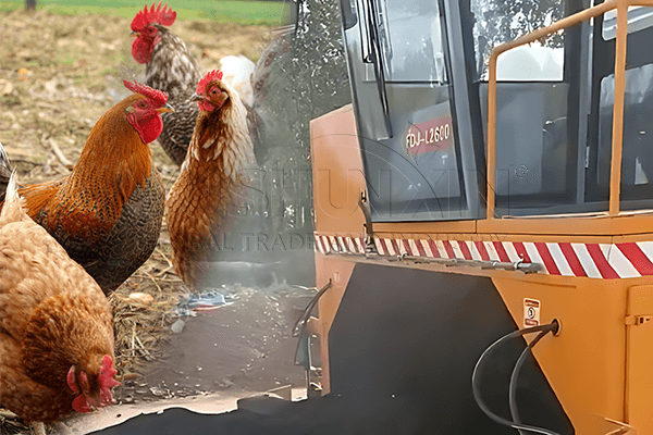 Compostaje de estiércol de pollo con volteador de hileras